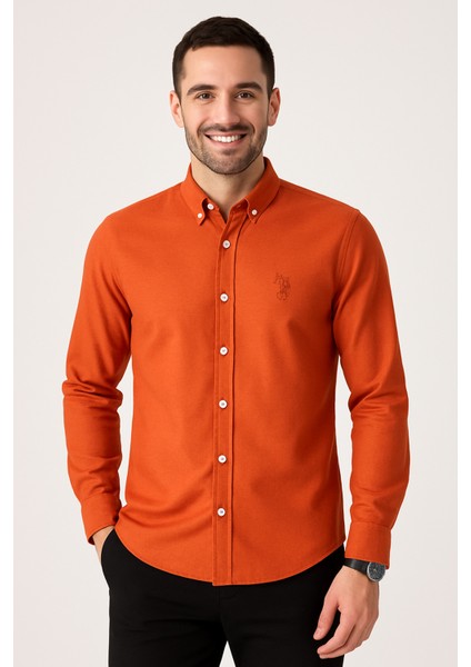 Erkek Kiremit Rengi Keten Gömlek
