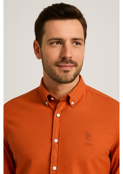 Erkek Kiremit Rengi Keten Gömlek modelleri