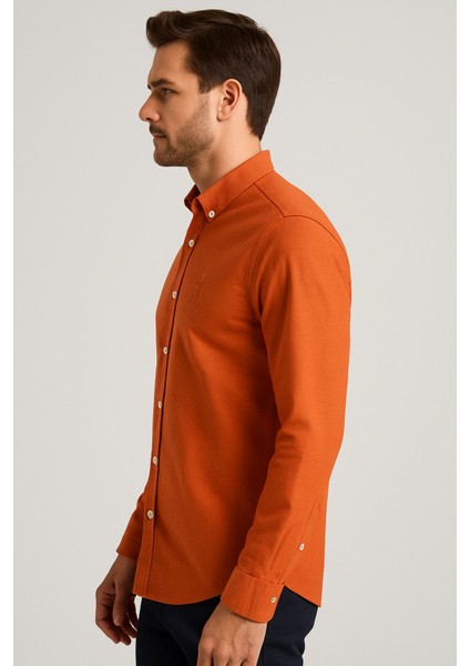 Erkek Kiremit Rengi Keten Gömlek indirimleri