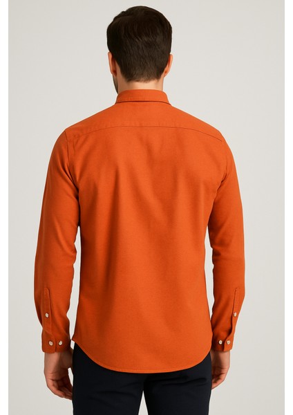 Erkek Kiremit Rengi Keten Gömlek