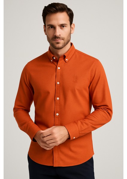 Erkek Kiremit Rengi Keten Gömlek