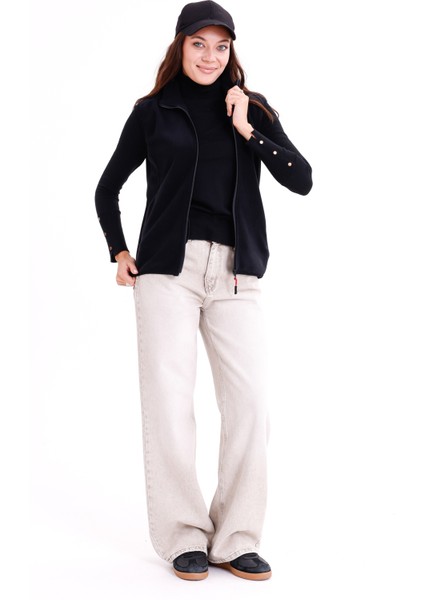 Kadın Slim Fit Tam Fermuarlı Polar Yelek