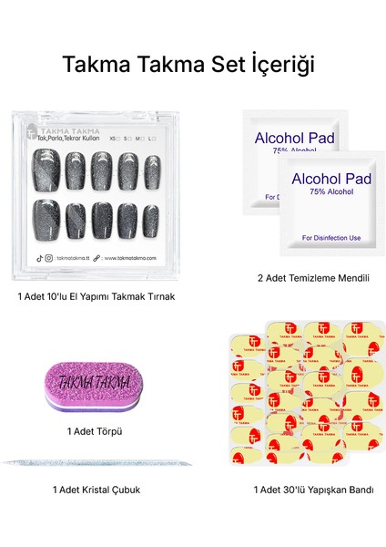 10'lu Gri Kısa Balerin TT1168 Tekrar Kullanılabilir El Yapımı Protez Takma Tırnak - Gri-M fiyatları