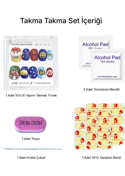 10'lu Renkli Kısa Yuvarlak TT1188 Tekrar Kullanılabilir El Yapımı Protez Takma Tırnak - Renkli-L fırsatları