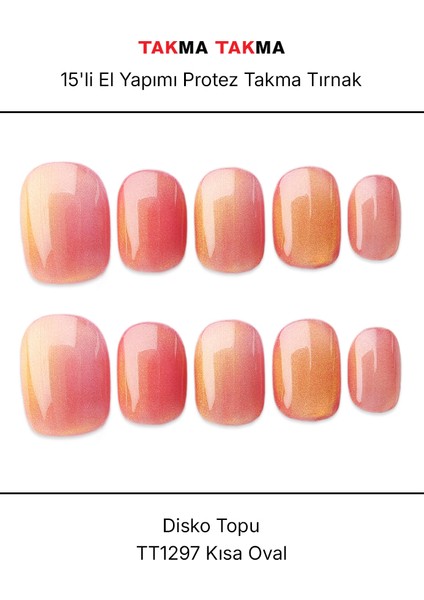 15'li Ten Rengi Kısa Yuvaarlak TT1297 Tekrar Kullanılabilir El Yapımı Protez Takma Tırnak - Ten Rengi-M