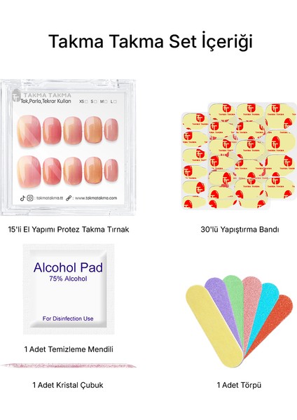 15'li Ten Rengi Kısa Yuvaarlak TT1297 Tekrar Kullanılabilir El Yapımı Protez Takma Tırnak - Ten Rengi-M fiyatları
