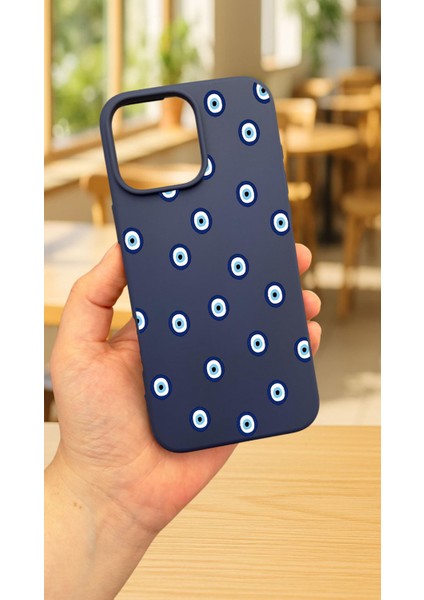 iPhone 15 Pro Max -Nazar Boncuk Desenli Silikon Darbe Emici Klasik Korumalı Rubber Kılıf