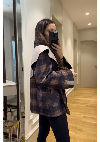 Şal Yaka Garnili Ekose Tasarım Trençkot- Siyah indirimleri