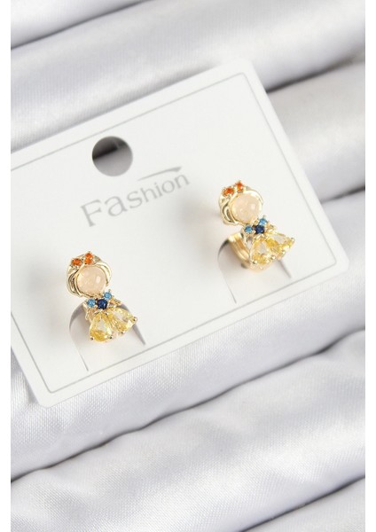 Pirinç Zirkon Taşlı Pamuk Prenses Model Gold Renk Çocuk Küpe - TJ-BKP11196