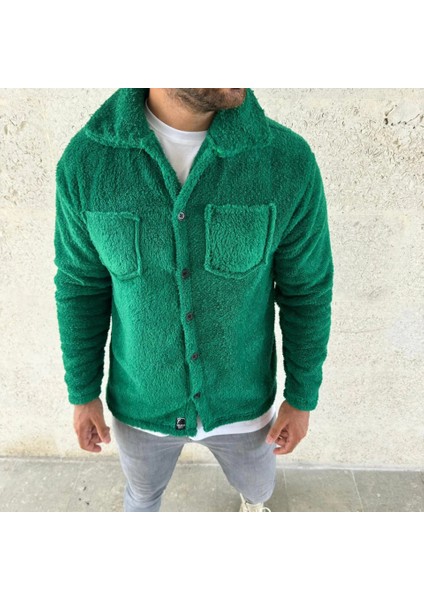 Erkek Pelüş Polar Hırka Gömlek – Yakalı, Ilik Düğmeli, Göğüs Cepli, Yumuşak Dokulu Kışlık Regular Fit Rahat Günlük Model - Çimen Yeşili modelleri
