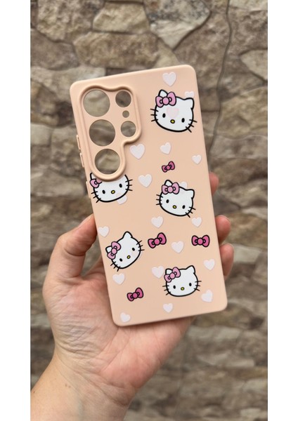 Samsung Galaxy S25 Ultra Hello Kitty Desenli Pudra Silikon Darbe Emici Rubber Kılıf