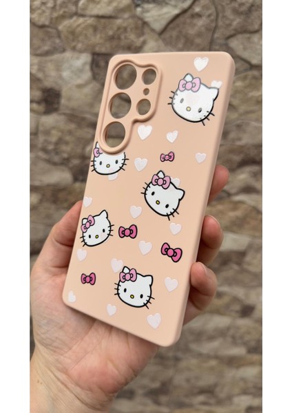 Samsung Galaxy S25 Ultra Hello Kitty Desenli Pudra Silikon Darbe Emici Rubber Kılıf modelleri