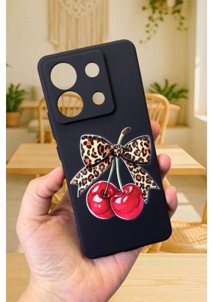 Xiaomi Redmi Note 13 Pro 5g Uyumlu Kiraz Leopar Fiyonk Desenli Silikon Darbe Emici Rubber Kılıf