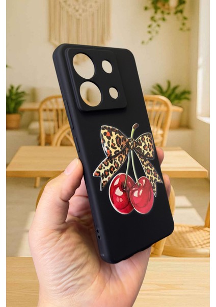 Xiaomi Redmi Note 13 Pro 5g Uyumlu Kiraz Leopar Fiyonk Desenli Silikon Darbe Emici Rubber Kılıf