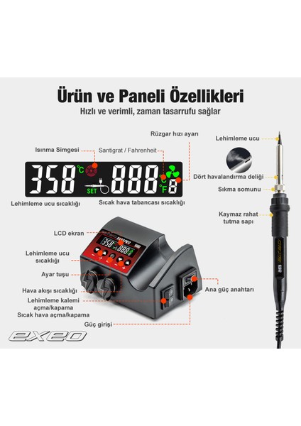 8898 Pro Havya Sıcak Hava Üflemeli Havya Istasyonu Lehim Makinesi indirimleri