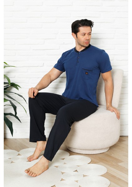 Erkek %100 Pamuklu Pijama Takımı-3 Düğmeli-Yaka Cepli 12384 fiyatları