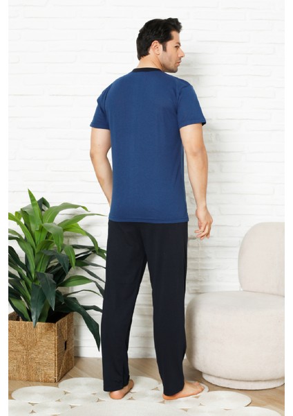 Erkek %100 Pamuklu Pijama Takımı-3 Düğmeli-Yaka Cepli 12384 fırsatları