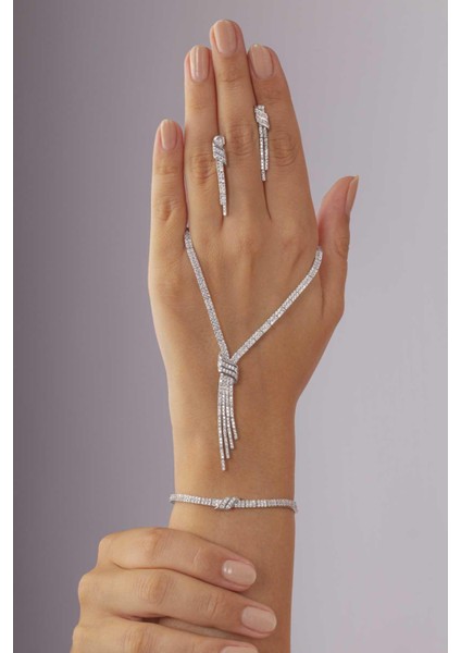 Su Yolu Kemerli 925 Ayar Gümüş Düğün Set modelleri