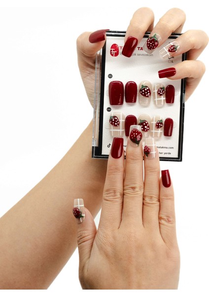 10'lu Bordo Kısa Balerin TT1050 Tekrar Kullanılabilir El Yapımı Protez Takma Tırnak - Bordo-L fiyatları