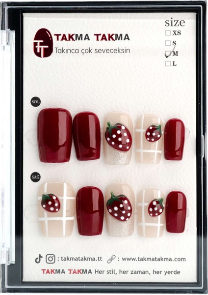 10'lu Bordo Kısa Balerin TT1050 Tekrar Kullanılabilir El Yapımı Protez Takma Tırnak - Bordo-L fırsatları