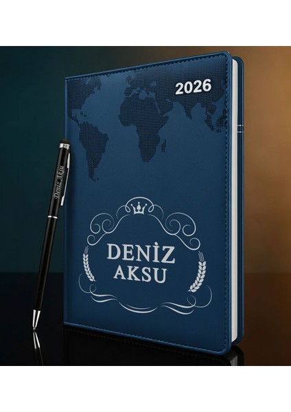 Kişiye Özel Isimli Termo Sert Kapak 2026 Lacivert Ajanda & Kalem -6, Öğretmenler Günü Hediyesi, Yeni Iş Hediyesi