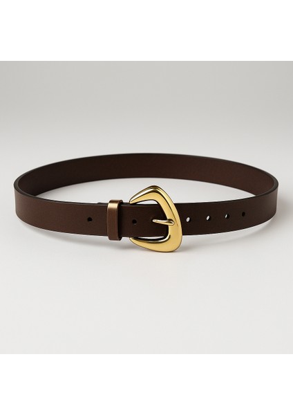 Gold Tokalı Deri Görünümlü Kadın Kemer