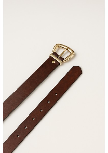 Gold Tokalı Deri Görünümlü Kadın Kemer modelleri