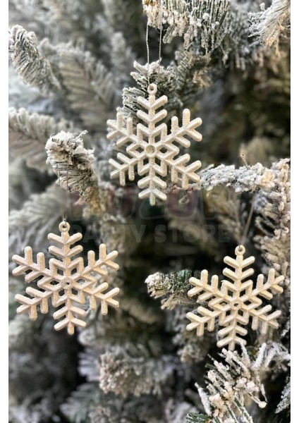 3'lü Yılbaşı Ağacı Simli Kar Tanesi Süs Beyaz 8 cm