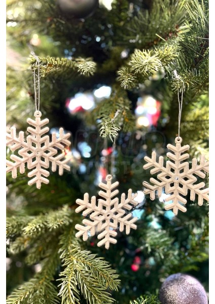 3'lü Yılbaşı Ağacı Simli Kar Tanesi Süs Beyaz 8 cm modelleri