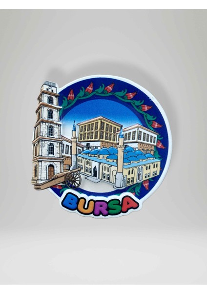 Bursa Temalı Kabartma Polyester Magnet Buzdolabı Süsü (KOD:966) 7 cm Çap