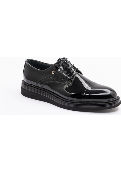 Erkek Siyah Rugan Kalın Poli Tabanlı Klasik Ayakkabı modelleri