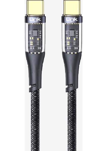 K670 Şeffaf 130CM 100W Tip-C → Tip-C Data Kablosu