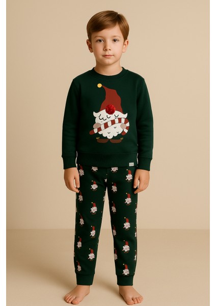 Erkek Çocuk Santa Claus Yılbaşı Temalı Sweatshirt Pijama Üstü Yeşil fiyatları
