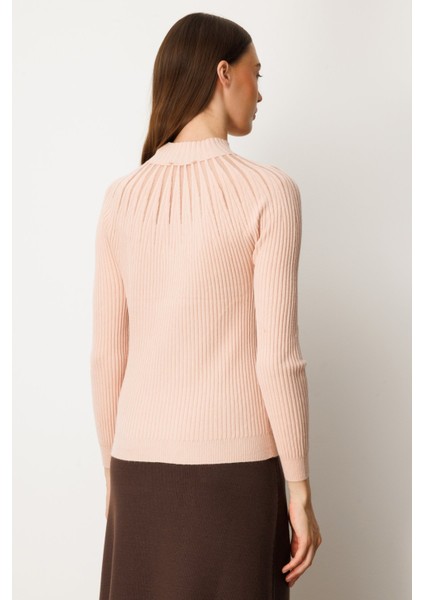 Kadın Dik Yaka Tül Detaylı Triko Kazak 60384 Pembe fırsatları