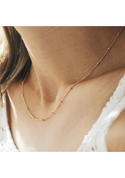 Tasarım Çelik Topçuk Uzun Zarif Şık Zincir Model Trend Kolye Gold