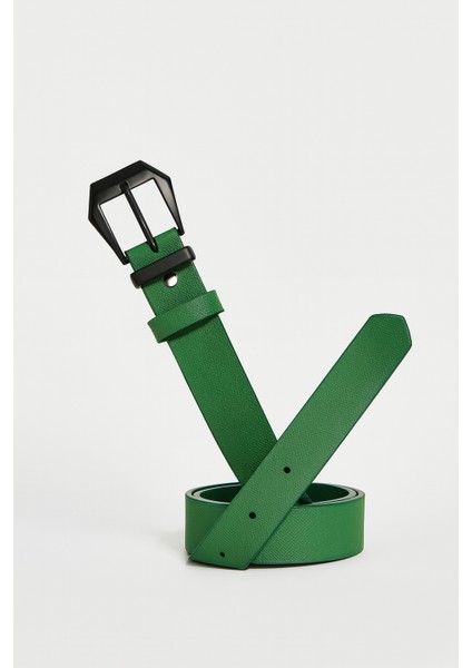 Kadın Dokulu Siyah Tokalı Deri Görünümlü Kemer modelleri