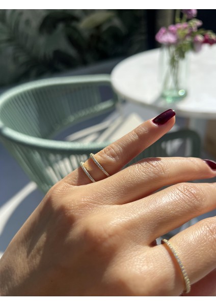 Çift Sıralı Tamtur Gümüş Serçe Parmak Yüzük