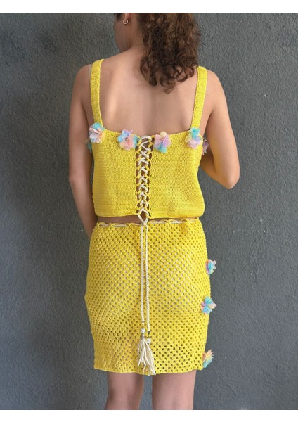 El Örgüsü Etek Büstiyer Çiçekli Sarı Kadın Takım fiyatları