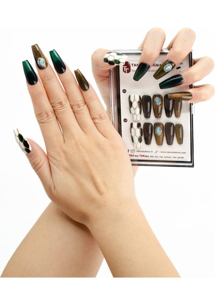 10'lu Siyah Uzun Balerin TT0969 Tekrar Kullanılabilir El Yapımı Protez Takma Tırnak - Siyah-S