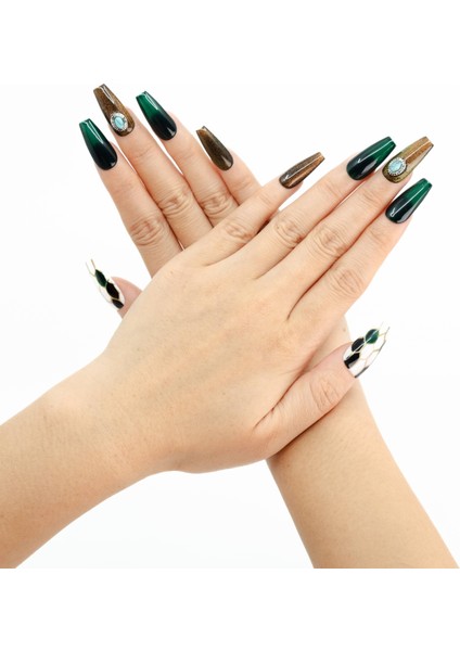 10'lu Siyah Uzun Balerin TT0969 Tekrar Kullanılabilir El Yapımı Protez Takma Tırnak - Siyah-S fiyatları