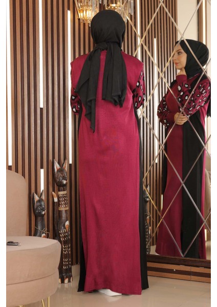 Kolları Desenli Triko Elbise Şarabi 2270-4 fırsatları