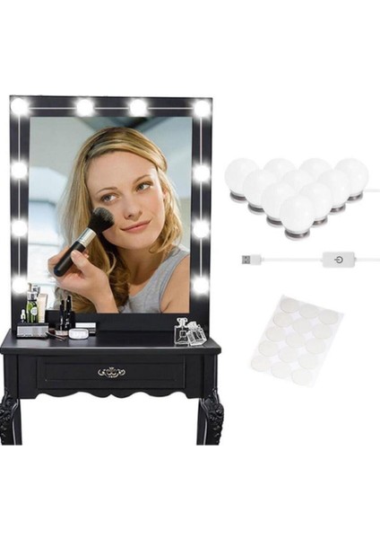 Nostalji Hollywood Tarzı 10'lu Makyaj Masası Aynası Beyaz LED Işıklı Lamba USB modelleri