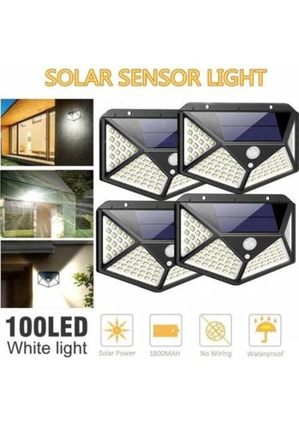 Güneş Enerjili Lamba LED Sokak Dış Ortam Solar Bahçe Aydınlatması Su Geçirmez Sensörlü (100 Led)