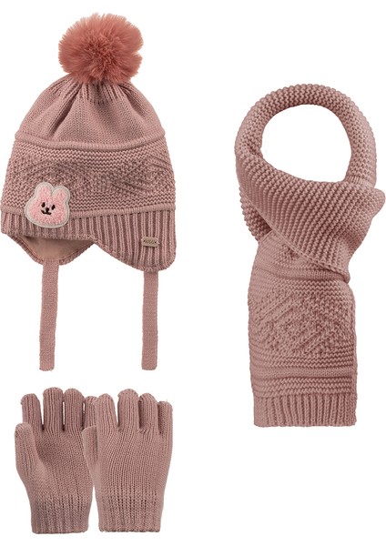 1-4 Yaş Kız Çocuk 3'lü Takım Atkı, Bere ve Eldiven Set