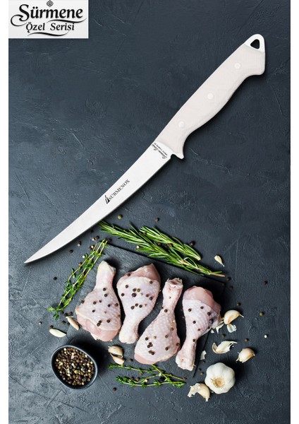 Sürmene Serisi Mutfak Fileto Bıçak Et Balık Tavuk Fileto Bıçağı Beyaz Verzalit Sap HDS-157