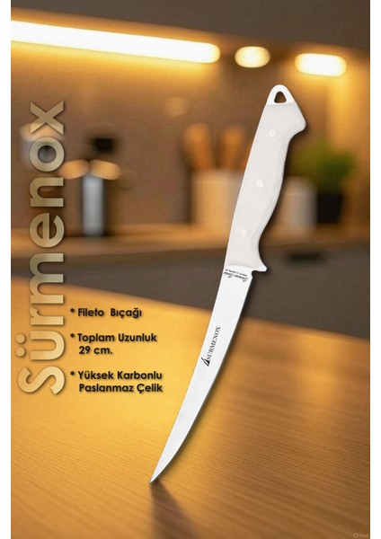 Sürmene Serisi Mutfak Fileto Bıçak Et Balık Tavuk Fileto Bıçağı Beyaz Verzalit Sap HDS-157 fiyatları