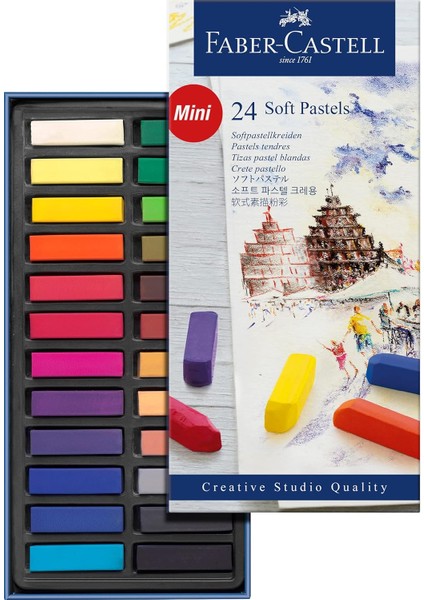 Studio Mini Toz Pastel, 24 Renk, Yarım Boy, Yüksek Pigment, Parlak Renkler, Fiksatif Uyumlu, Tebeşir Bazlı Soft Pastel