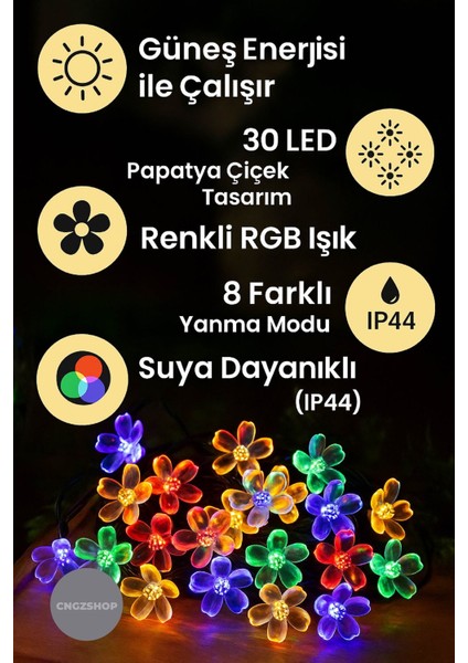 Solar Güneş Enerjili Papatya Çiçek LED Işık Zinciri – 30 Led, 8 Mod, Renkli Bahçe & Teras Dekoratif fiyatları