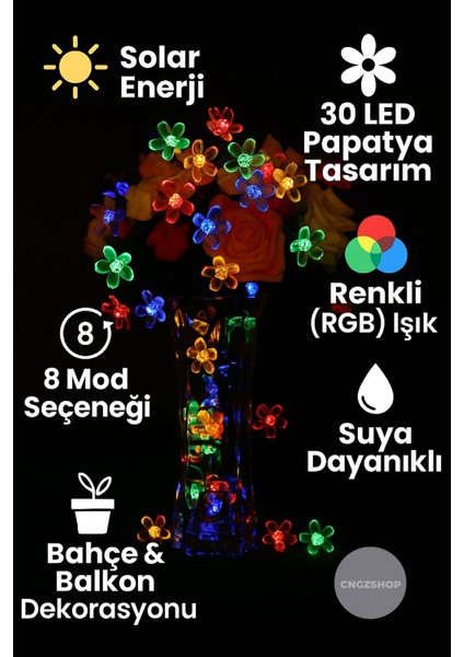 Solar Güneş Enerjili Papatya Çiçek LED Işık Zinciri – 30 Led, 8 Mod, Renkli Bahçe & Teras Dekoratif modelleri