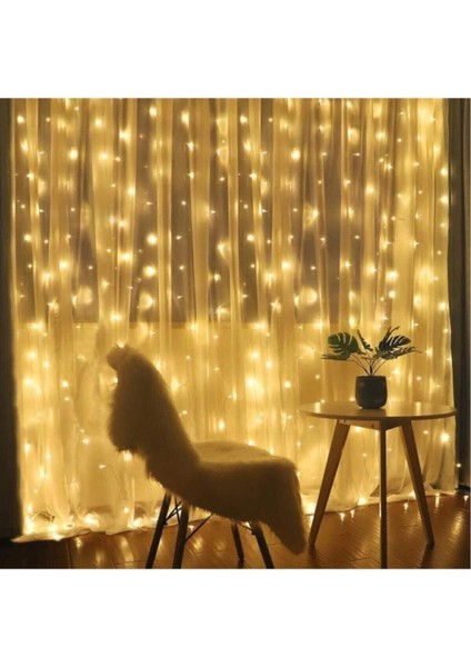 2,5x2,5 Günışığı Sarı Renk Prizli Perde LED Işık Dekoratif Saçak LED